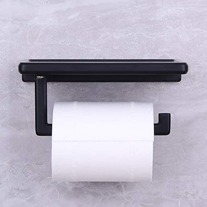 Toilet Paper Holder for Bathroom Solid ZINC Alloy Material and Superior Hotel Style Tissue Roll Holder with Cell Phone Storage Black D500091B - color: Black
