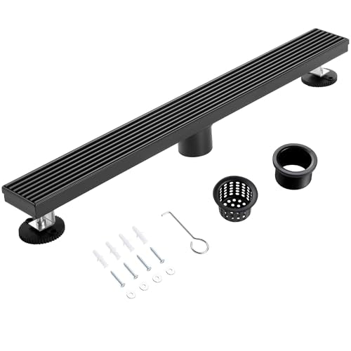 Linear Shower Drain, 24 inch Matte Black | Including Hair Catcher and Removable Grate, 304 Stainless Steel, Easy to Install and Clean (Drain Base Not Included) - color: Matte Black, size: 24 inch