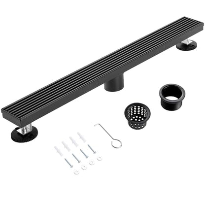 Linear Shower Drain, 24 inch Matte Black | Including Hair Catcher and Removable Grate, 304 Stainless Steel, Easy to Install and Clean (Drain Base Not Included) - color: Matte Black, size: 24 inch