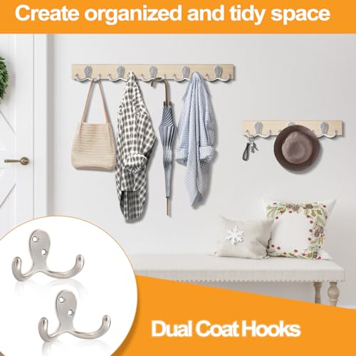 20 Pack Coat Hooks Wall Hooks for Hanging, Heavy Duty Double Prong Metal Hook Wall Mounted for Living Room, Bathroom, Kitchen, Bedroom for Coat, Bag, Scarf, Towel, Hat, Key, Cup (Silver) - color: Silver-20pack