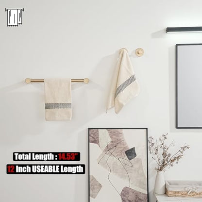 JQK Towel Bar Champagne Bronze, 14.5 Inch 304 Stainless Steel Thicken 0.8mm Towel Rack Bathroom Wall Mount, Useable Length 12 Inch, TB610L12-CB - color: Champagne Bronze, size: 14.5 Inch
