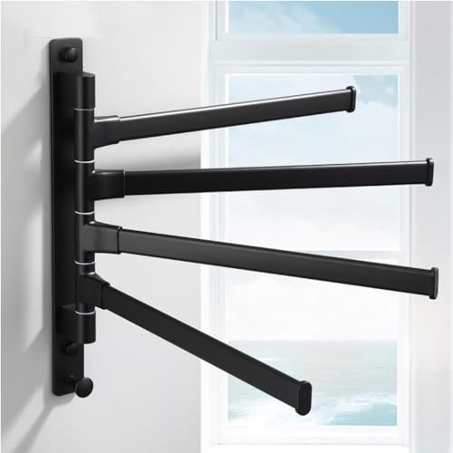 ZHOUXIAO Swing Out Towel Bar Holder/Swivel Multiple Towel Rack for Bathroom or Kitchen, Metal Towel Bar Folding Arm Swivel Hanger Bathroom Storage Organizer Wall Mounted black-4Bar