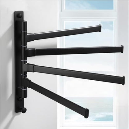 ZHOUXIAO Swing Out Towel Bar Holder/Swivel Multiple Towel Rack for Bathroom or Kitchen, Metal Towel Bar Folding Arm Swivel Hanger Bathroom Storage Organizer Wall Mounted black-4Bar
