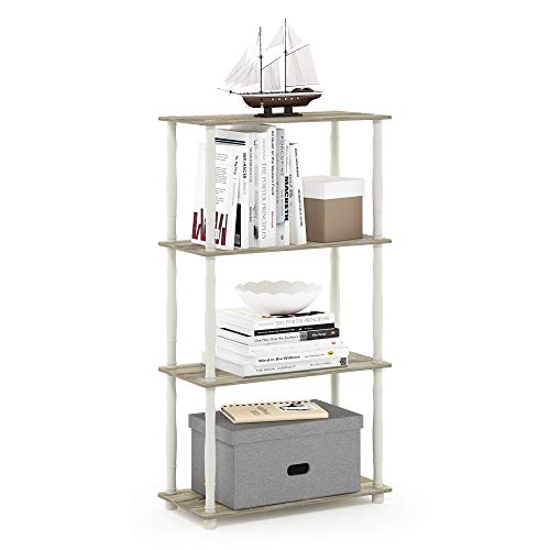 Furinno Turn-N-Tube 4-Tier Multipurpose Shelf Display Rack, Classic Tubes, Sonoma Oak/White | Book Shelf, Corner Shelf, Open Shelves, Classic Tubes, for Organization, Living Room, Home Office - color: Sonoma Oak/White, size: 4-Tier Classic Tube