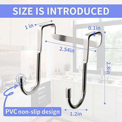 Tinfol Over Door Hook, 8pc Over Cabinet Towel Hook, Stainless Steel Adjustable Double Hook for Kitchen, Closet, Cabinet, Cupboard, Drawer, Wardrobe, Office (Silver) - size: 8 Pieces