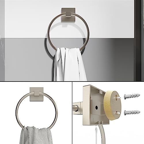 RUACQ Brushed Nickel Toilet Paper Holder & Towel Ring, Bathroom Accessories | 2-Piece Bathroom Hardware Set, Pivoting Tissue Roll Holder, Hand Towel Ring, Square Base, 304 Stainless Steel, Wall Mounted - color: Brushed Nickel, size: 2pcs