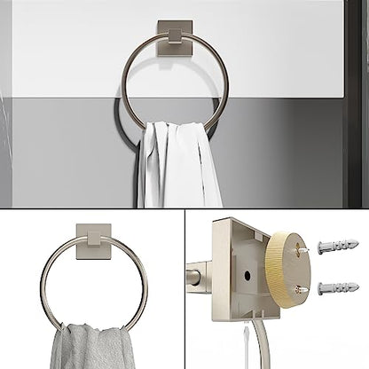 RUACQ Brushed Nickel Toilet Paper Holder & Towel Ring, Bathroom Accessories | 2-Piece Bathroom Hardware Set, Pivoting Tissue Roll Holder, Hand Towel Ring, Square Base, 304 Stainless Steel, Wall Mounted - color: Brushed Nickel, size: 2pcs