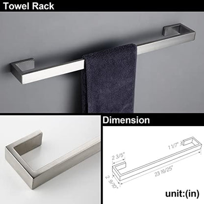 BAGNOLUX Brushed Nickel Bathroom Hardware Set 4 Pieces, Bath Towel Holder Set SUS304 Stainless Steel, Towel Racks Set for Wall Mount, Square Bathroom Accessories Set Towel Bar Heavy Duty - color: Brushed Nickel-b