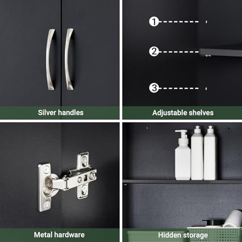 Over Toilet Wall Mount Bathroom Cabinet, Wall Size, Black | Wall-Mounted Over-Toilet Cabinet With Adjustable Shelf, Multi-Use Bathroom & Laundry Storage, HUS-BZR200 - color: Black2