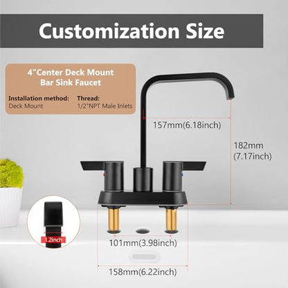 Matte Black Waterfall Bathroom Faucet 4 Inch Centerset,2-Handle | Stainless Steel 3-Hole Deck-Mount Design Includes Supply Lines and Pop-Up Drain for a Complete Vanity Installation - color: Matte Black