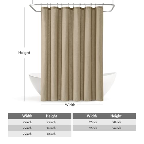 MIULEE Linen Buttonhole Fabric Shower Curtain Khaki W72*L80 12 Metal Hooks | Country Boho Farmhouse, Heavy, Shower Curtain Set, Thick Cloth Neutral Waterproof Curtains, Bathroom, Washable - color: Khaki, size: 72"W x 80"L (Pack of 1)