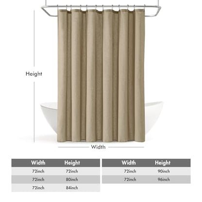 MIULEE Linen Buttonhole Fabric Shower Curtain Khaki W72*L80 12 Metal Hooks | Country Boho Farmhouse, Heavy, Shower Curtain Set, Thick Cloth Neutral Waterproof Curtains, Bathroom, Washable - color: Khaki, size: 72"W x 80"L (Pack of 1)