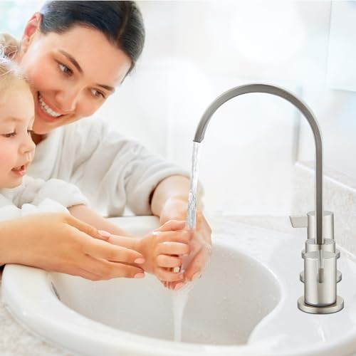 Midanya 8 Inch Widespread Bathroom Sink Faucet 3 Hole,Brushed Nickel | Waterfall Swivel Spout,2 Handle,SUS304,with Pop Up Drain,cUPC 24" Water Hose,for 6-16” hole distance vanity,RV,Farmhouse Sink - color: Nickel