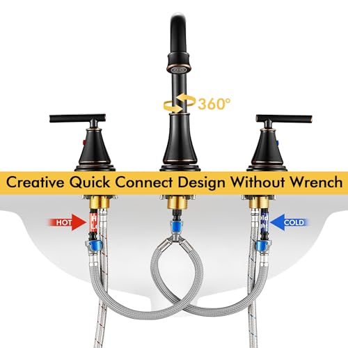 Bathroom Sink Faucet 3 Hole, Oil Rubbed Bronze Bathroom Vanity Faucet for Lavatory Sink with Pop-Up Drain, 8 Inch Widespread, 2 Handle Basin - color: Oil Rubbed Bronze