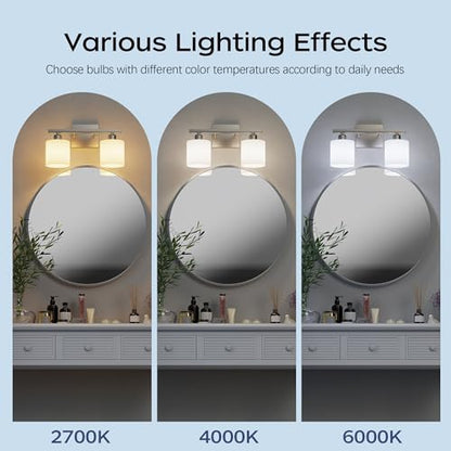 Bathroom Light Fixtures, Bathroom Lighting Fixtures Over Mirror, Classic Vanity Lights, Modern Vanity Light with Textured Frosted Opal White Glass Shades, Brushed Nickel, 2-Light - color: ‎Brushed Nickel, size: 2-Light