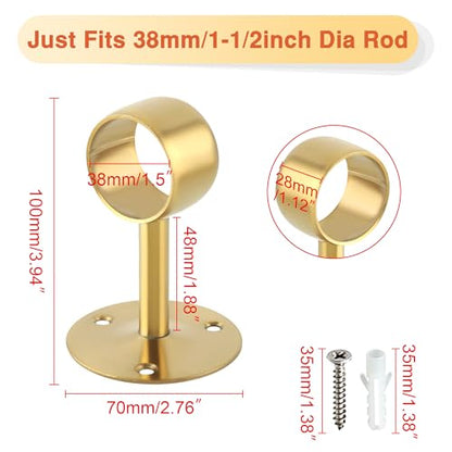 Alise Gold Curtain Rod Holder Bracket 1-1/2Inch Dia,Closet Rod Holders | Wall Mounted,Ceiling Mount Curtain Rod Flange Brackets,Stainless Steel,Curved Curtain Rod Holders,for Bathroom,Kitchen,4 Pack - color: Golden Finish, size: 38mm/1-1/2 Inch Dia.