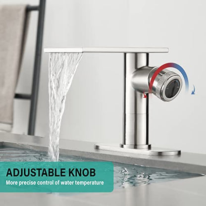 becola Modern Bathroom Sink Faucet， Brushed Nickel Vessel Sink Faucet，Single Hole Cold and Hot Basin Mixer Faucet for Bathroom Sink，Single Handle Vanity Faucet with Adjust Knobs and Deck Plate - color: Brushed Nickel, size: low