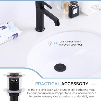 Angle Simple Bathroom Sink Drain Stopper with Overflow, Oil-Rubbed Bronze | Brass Pop Up Vanity Sink Drain Stopper, Fits Lavatory & Vanity Sink with 1.61 to 2 Inches Drain Hole - color: Oil-rubbed Bronze