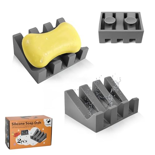 Soap Dish Holder for Shower with Suction Cup, Silicone Soap Holder & Saver Self-Draining Bar Soap Dish Keeps Soap Dry for Bathroom, Kitchen, Bathtub, Extends Soap Life (Grey-2Pack) - color: Grey - 2 Pack