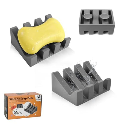 Soap Dish Holder for Shower with Suction Cup, Silicone Soap Holder & Saver Self-Draining Bar Soap Dish Keeps Soap Dry for Bathroom, Kitchen, Bathtub, Extends Soap Life (Grey-2Pack) - color: Grey - 2 Pack