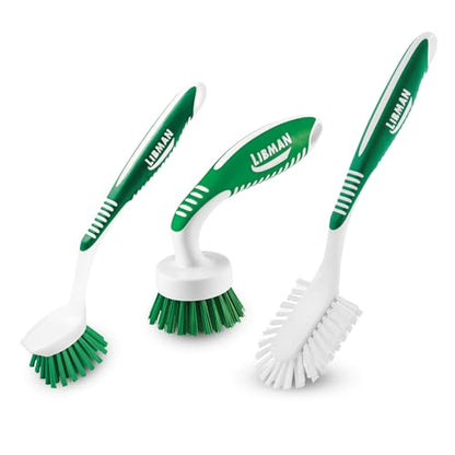 Libman Green & White Cleaning Brush Kit, 3-Piece Set, All-Purpose Brushes for Kitchen, Basins, Sinks, Dishwashers | All-purpose cleaning brush set for kitchen, basins, sinks, and dishwashers; 3-piece. - style: Kitchen Brush Kit