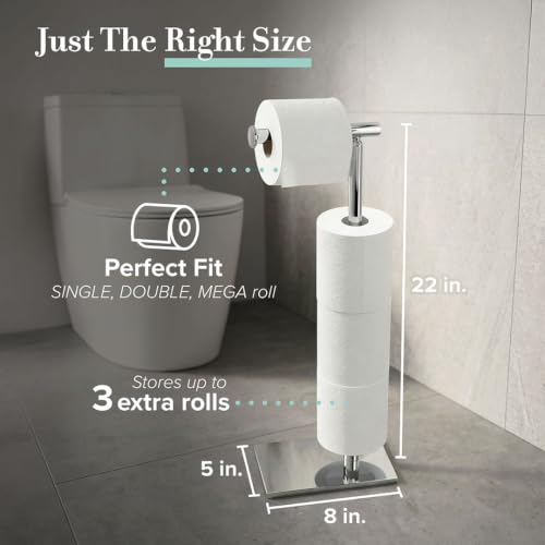 Gatco 1443C Modern Square Base Toilet Paper Holder Stand with Storage, Chrome, 21.13"H - color: Chrome