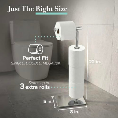 Gatco 1443C Modern Square Base Toilet Paper Holder Stand with Storage, Chrome, 21.13"H - color: Chrome