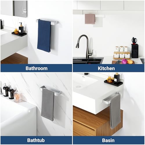 SAYAYO Brushed Nickel Hand Towel Holder for Bathroom Wall, 10 Inch Self Adhesive Towel Bar Hand Towel Rack Square Heavy Duty - color: Brushed Nickel, size: 10 Inch