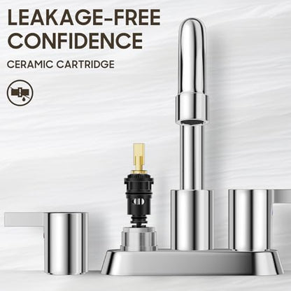Phiestina 4 Inch Centerset 2 or 3 Holes 2 Handle Chrome Lead-Free Bathroom Faucet, Swivel Spout with Copper Pop Up Drain and 2 Water Supply Lines, BF015-1-C - color: Chrome