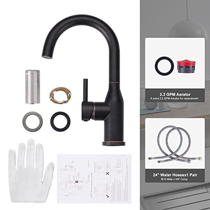 WOWOW 1 Hole Bar Faucet Single Handle Bar Sink Faucet Oiled Rubbed Bronze RV Kitchen Faucet with Supply Hose Small Kitchen Tap - color: Oiled-Rubbed Bronze