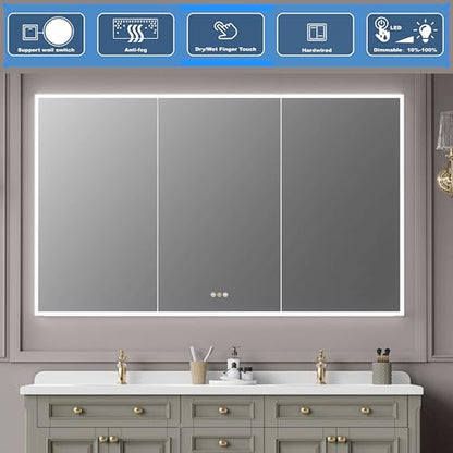 Recessed Medicine Cabinet with Mirror 60"x36" Medicine Cabinet Mirror | Lighted Medicine Cabinet, Bathroom Medicine Cabinet with Mirror, Adjustable Shelves, Defogger, Outlets, USB, Dimmable - size: 60x36 Inch-Recessed
