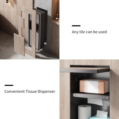 304 Stainless Steel Concealed Bathroom Storage Cabinet Recessed Toilet Paper Holder＆Hidden Garbage Bin Waterproof Metal Niche Tile-Ready for Toilet Bathroom Kitchen Hotel,B - color: B