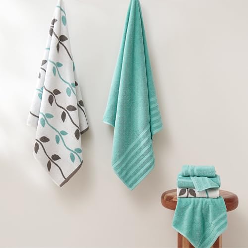 Modern Threads 6 Piece Bath Towel Set – Bathroom Set with 2 Bath Towels, 2 Hand Towels, and 2 Wash Cloths – 100% Cotton, Super Absorbent & Extra Soft – Reversible Natural Vine (Aqua) - color: Aqua