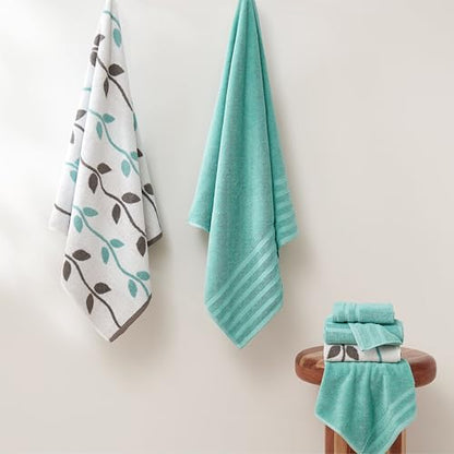Modern Threads 6 Piece Bath Towel Set – Bathroom Set with 2 Bath Towels, 2 Hand Towels, and 2 Wash Cloths – 100% Cotton, Super Absorbent & Extra Soft – Reversible Natural Vine (Aqua) - color: Aqua