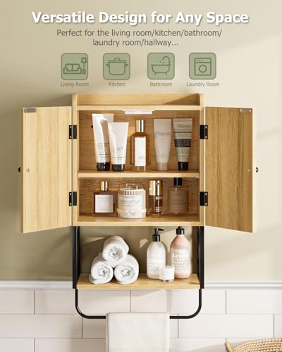 Masupu Bathroom Cabinet Wall Mounted, Wooden Medicine Cupboard with Adjustable Shelves, Space-Saving Wall Storage Unit for Bathroom, Kitchen and Living Room (9" D x 15.35" W x 27.16" H,Countrye Oak) - color: Oak, style: Country