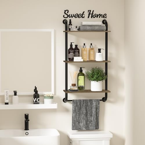 3 Tier Wall Shelves Over Toilet Rustic Industrial Floating Shelf - color: Brown, size: 3 tier