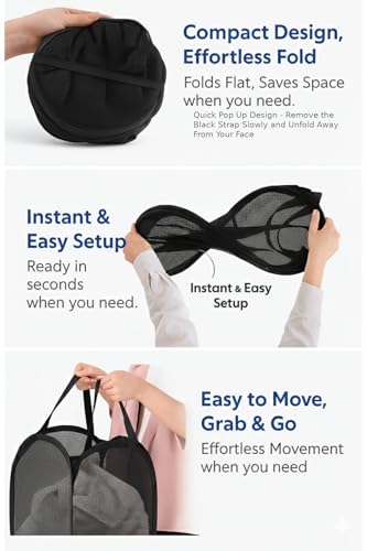 2-in-1 XL Hanging Laundry Hamper Bag 36x22in + Pop Up Mesh Laundry Basket | Over the Door Laundry Bag, Bottom Zipper & Front Pocket, 600D Oxford, Space-Saving Foldable, Hooks for Home Dorm & RV