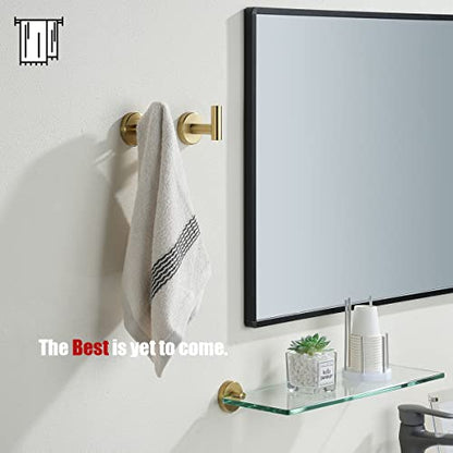 JQK Bathroom Towel Hook Brushed Gold, Brass Coat Robe Clothes Hook for Bathroom Kitchen Garage Wall Mounted (Pack of 2), SUS 304 Stainless Steel 0.8mm, TH100-BG-P2 - color: Gold, size: 2 Pack