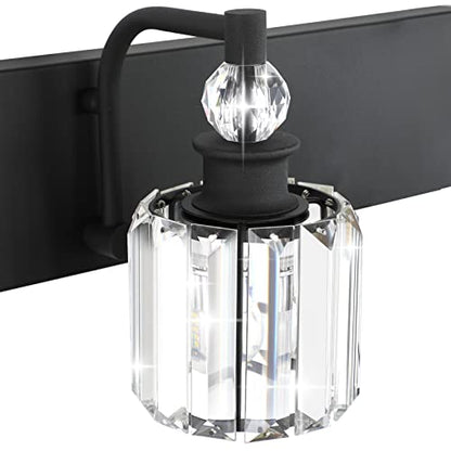 Ralbay Black Crystal Bathroom Lights Fixtures 3 Light Crystal Bathroom Vanity Lights Fixtures Over Mirror Modern Matte Black Bath Wall Lights - color: Black, size: 24 inch
