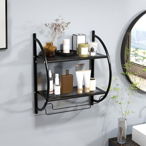 Tangkula 2-Tier Chrome Bathroom Shelf, Modern Wall-Mounted, 18" W x 10" D x 22" H, Towel Rails & Tiered Shelves, Rustproof, Heavy Duty (Black) - color: Black