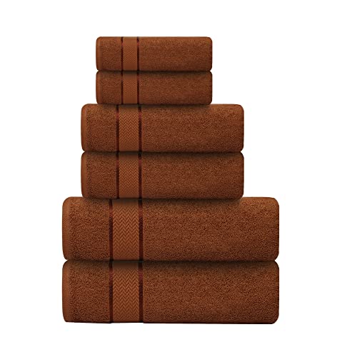 CRAFTBERRY- 6 Piece 100% Cotton Bath Towel Set -2 Bath 2 Hand 2 Face, Brown | 100% Cotton • Thick & Plush • Hotel Quality • Ultra Soft • Highly Absorbent • Quick Dry • Low Lint • Machine Washable - color: Brown