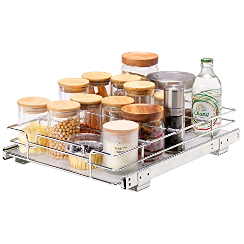 VEVOR 12.5"Wx16.5"Dx3.5"H Pull Out Cabinet Organizer, Heavy Duty Slide Out Pantry Shelves, Chrome-Plated Steel Roll Out Drawers Storage, for Home, Under Sink, 14"Wx17.5"Dx7"H Install Size for Cabinet - size: 12.5"Wx16.5"D
