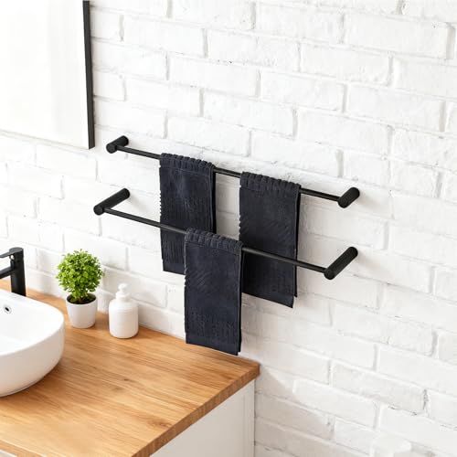 Towel Racks for Bathroom, NEWRAIN 30 inch Double Bath Towel Bar Wall Mounted, Stainless Steel Kitchen Towel Holder, Matte Black Towel Rod Towel Rail Hange - color: Matte Black, style: Double Bar
