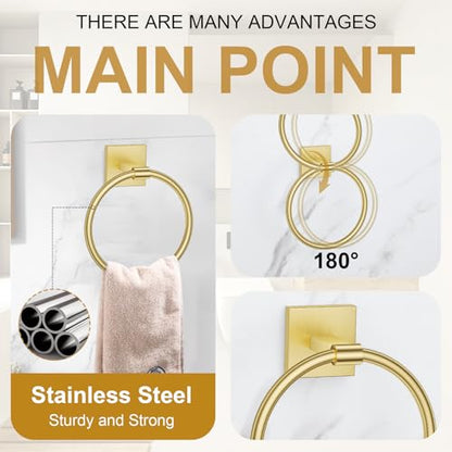 Brushed Gold Towel Bar Set, 5 Pieces Double Dase Toilet Paper Holder Bathroom Hardware Set, 23.6 Inch Stainless Steel Towel Racks for Bathroom Wall Mounted - color: Brushed Gold, size: 5pieces C