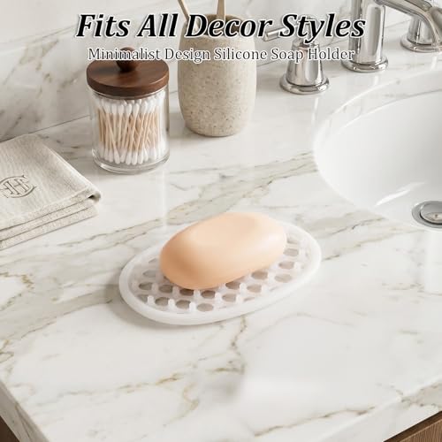 2 Pack Soap Dish for Shower, Non-Slip Silicone Bar Soap Holder Self-Draining Soaps Saver Pad Kitchen & Bathroom Accessories for Shower Niche/Shelf Bathtub