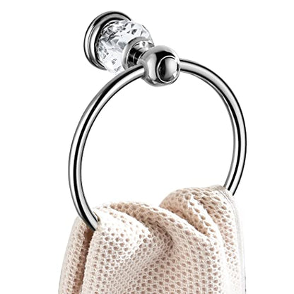WINCASE Chrome Towel Ring, Bath Hand Towel Holder Crystal, Silver Towel Rack Wall Mounted - color: Silver