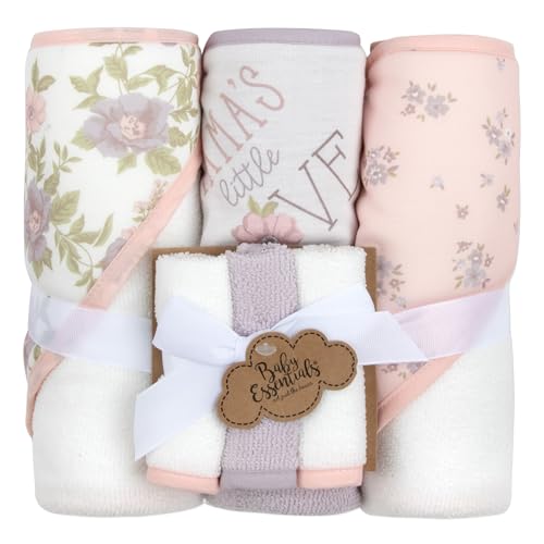 Hooded Baby Bath Towel and Washcloth 6 Piece Set for Newborns, Infants & Toddlers, Boys & Girls Baby Hooded Towels Set - color: Mama's Little Love
