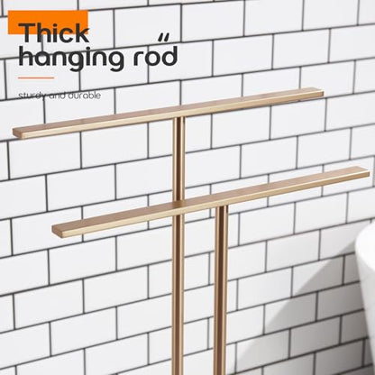 Free Stand Towel Racks for Bathroom 2-Tier Standing Towel Holder with Heavy Marble Base Champagne Bronze Thicken Steady Design Stainless Steel AN7005CPG - color: Champagne Bronze