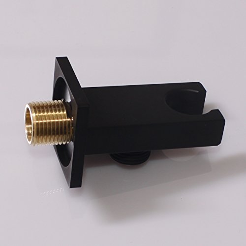 Brass Matte Black Hand Held Shower Head With Wall Connector Hose Set | Modern Square All Metal Hand Shower Fixed Holder Set For Bathroom Showers - color: Black handheld set