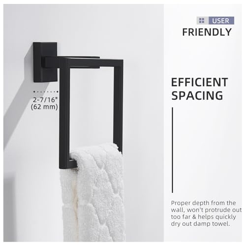 Angle Simple Hand Towel Holder for Bathroom, 7.09 Inches, Matte Black | Solid SUS304 Stainless Steel, Square Towel Ring for Kitchen Shower Wall, Screws Mount - color: Matte Black